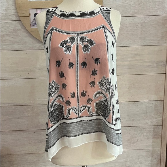 Max Edition Tops - Max Edition Floral Tank Top - Pink and Black S Petite